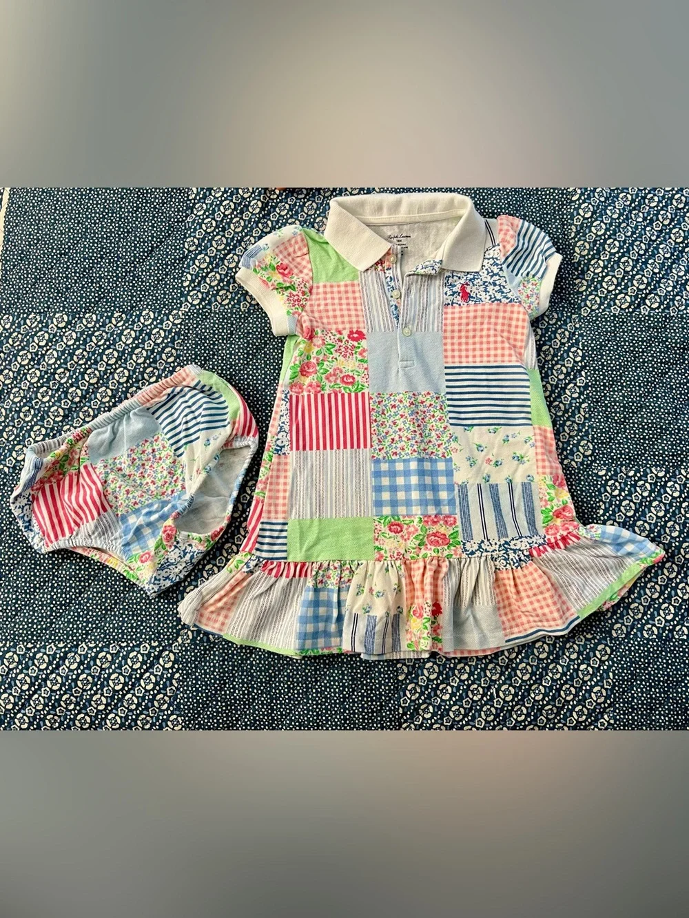 Ralph Lauren Pastel Patchwork Easter Spring Floral Polo Dress - 18Months